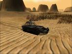 T&Auml;USCHUNG Der leichte Kettenpanzer bewegt sich auf einem flachen Terrain, die Strukturen sind nur gemalt. Die Vegetation im Hintergrund ist allerdings "echt".